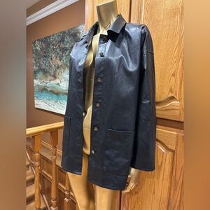 SHEIN Black Faux Leather Shirt Jacket